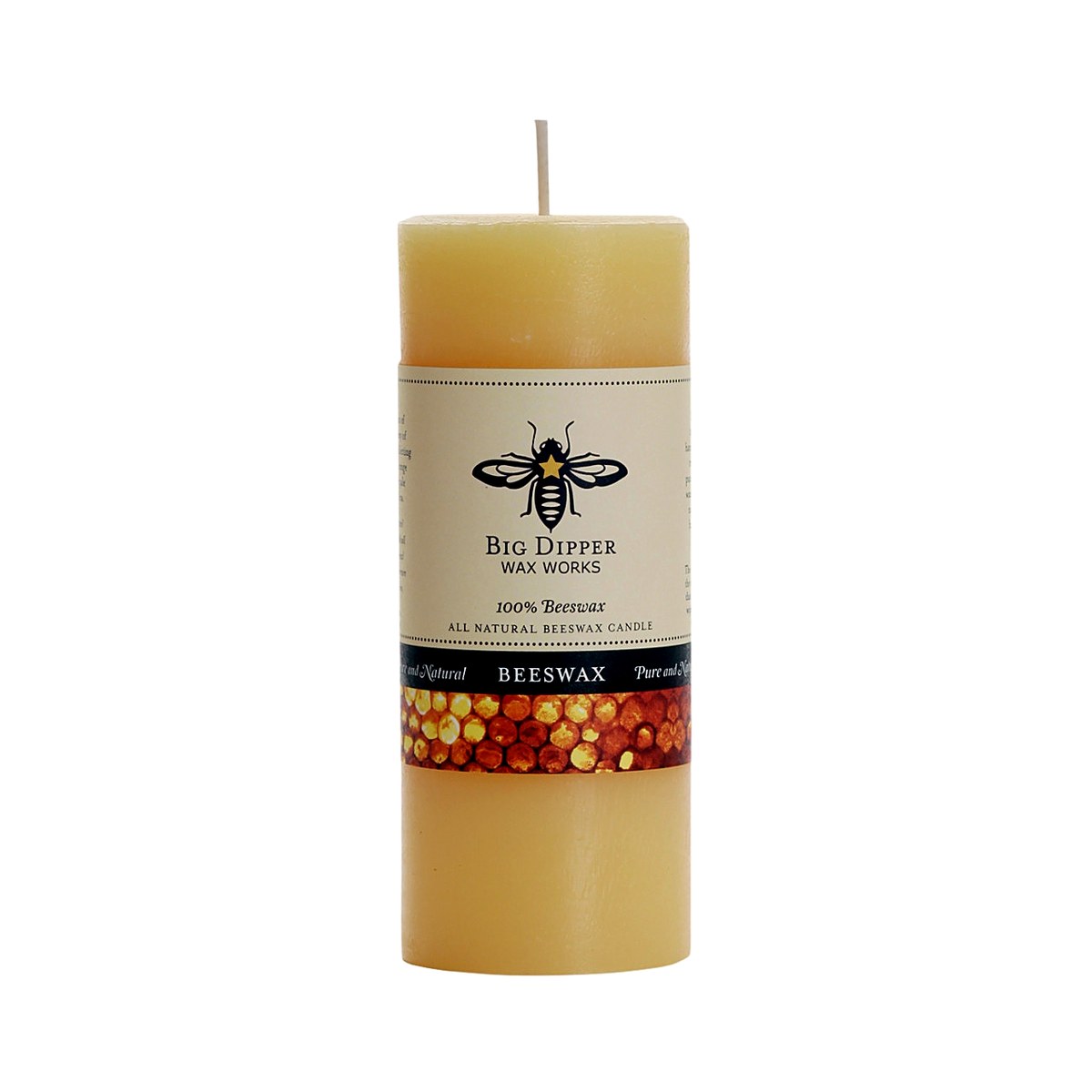 Big Dipper Wax Works Pure Beeswax Pillar Candle, Small Natural, 2" x 4.75"
