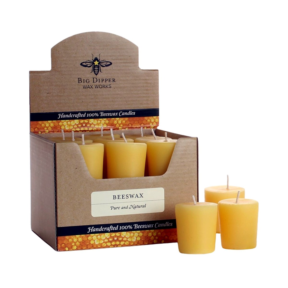Big Dipper Wax Works Pure Beeswax Votive Candles, Case of 18