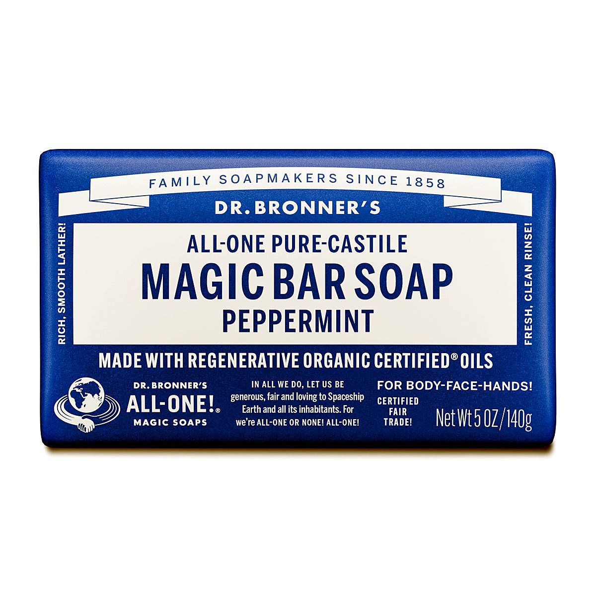 Dr. Bronner's Pure-Castile Bar Soap, Peppermint, 5 oz