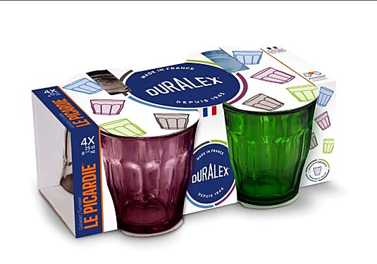 Duralex Le Picardie Mixed Color Glass Tumbler 8.38 oz, Set of 4