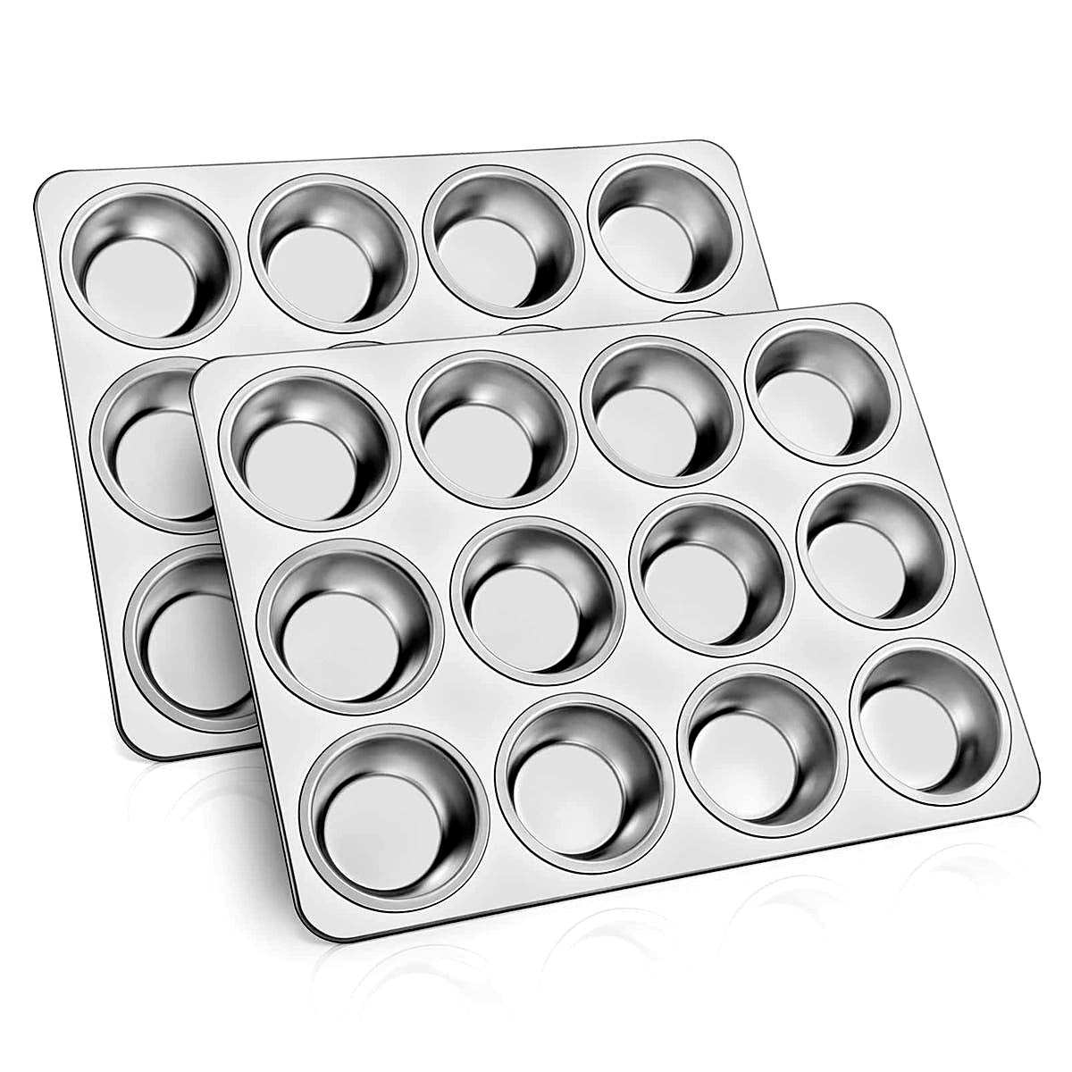 TeamFar 12-Cup Stainless Steel Muffin Pans, Set of 2