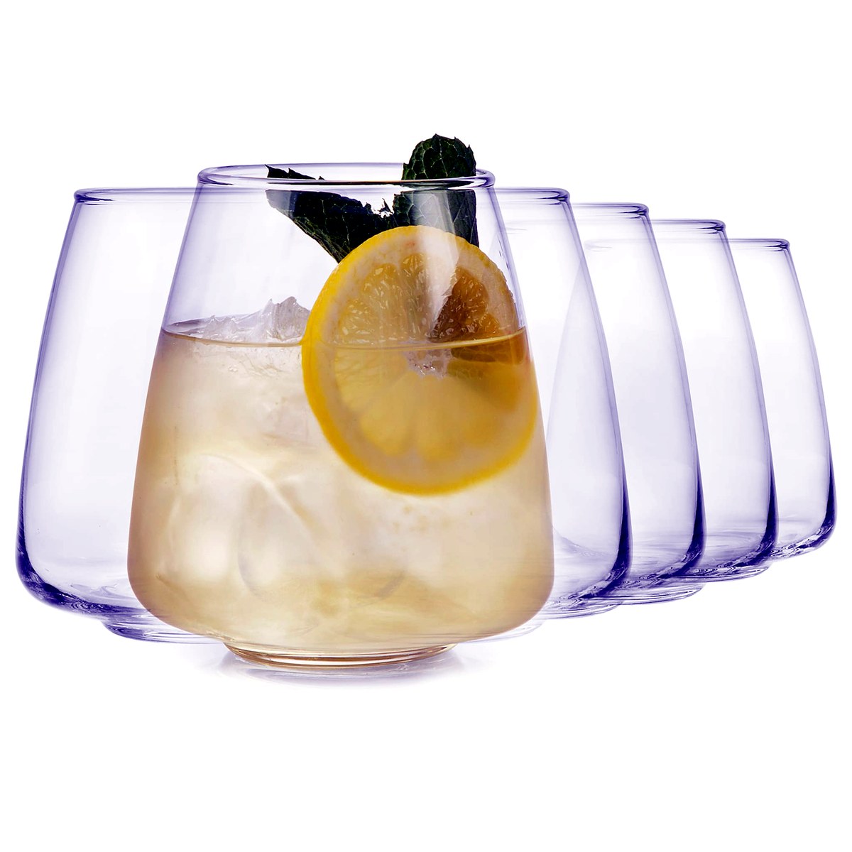 Libbey Stemless Stackable Tapered All Purpose Wine Glasses, 16 oz, Set of 6