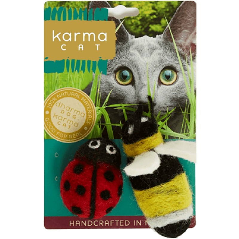 Wool Ladybug & Bee Cat Toys, Pair