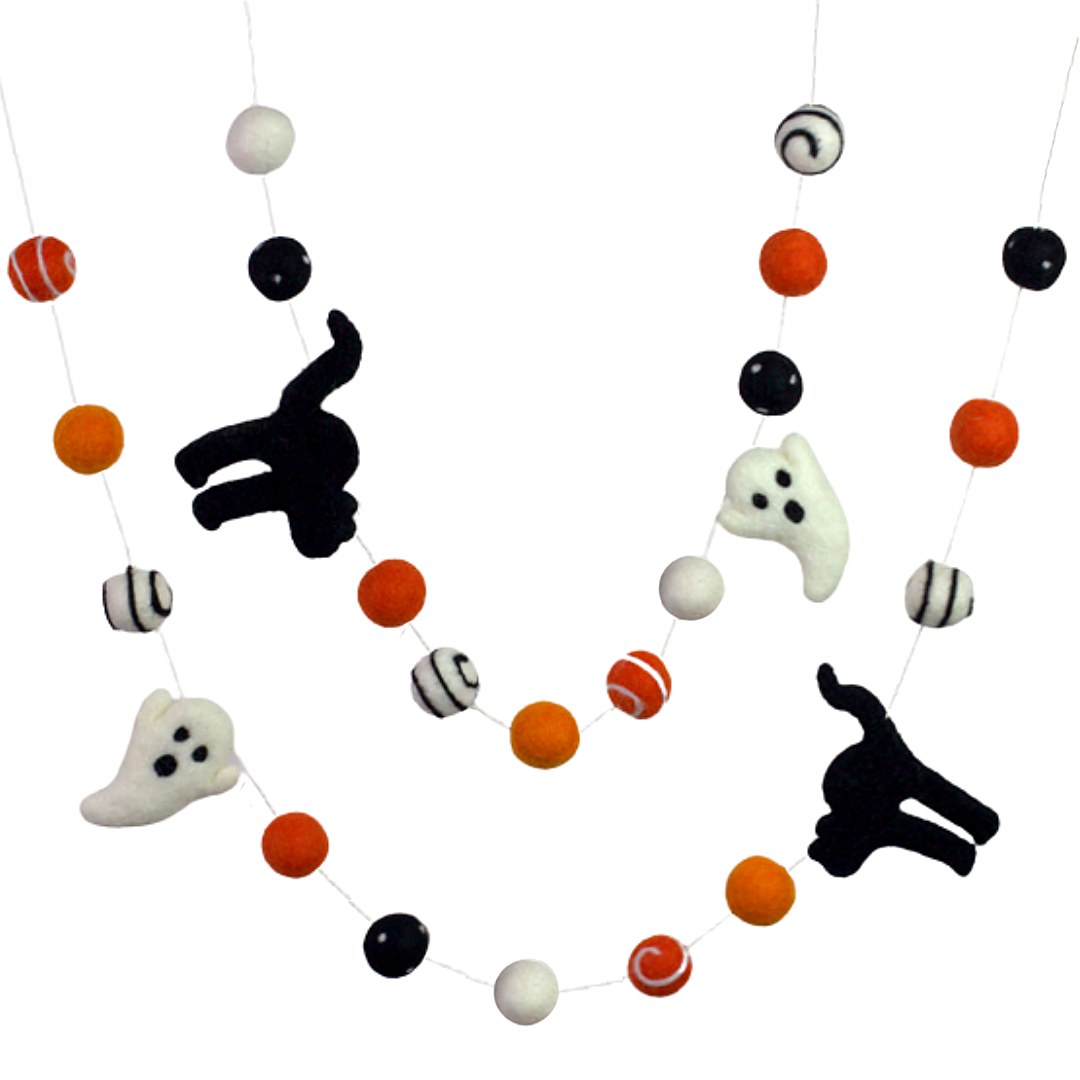 Black Cat & Ghost Halloween Garland — 4 ft