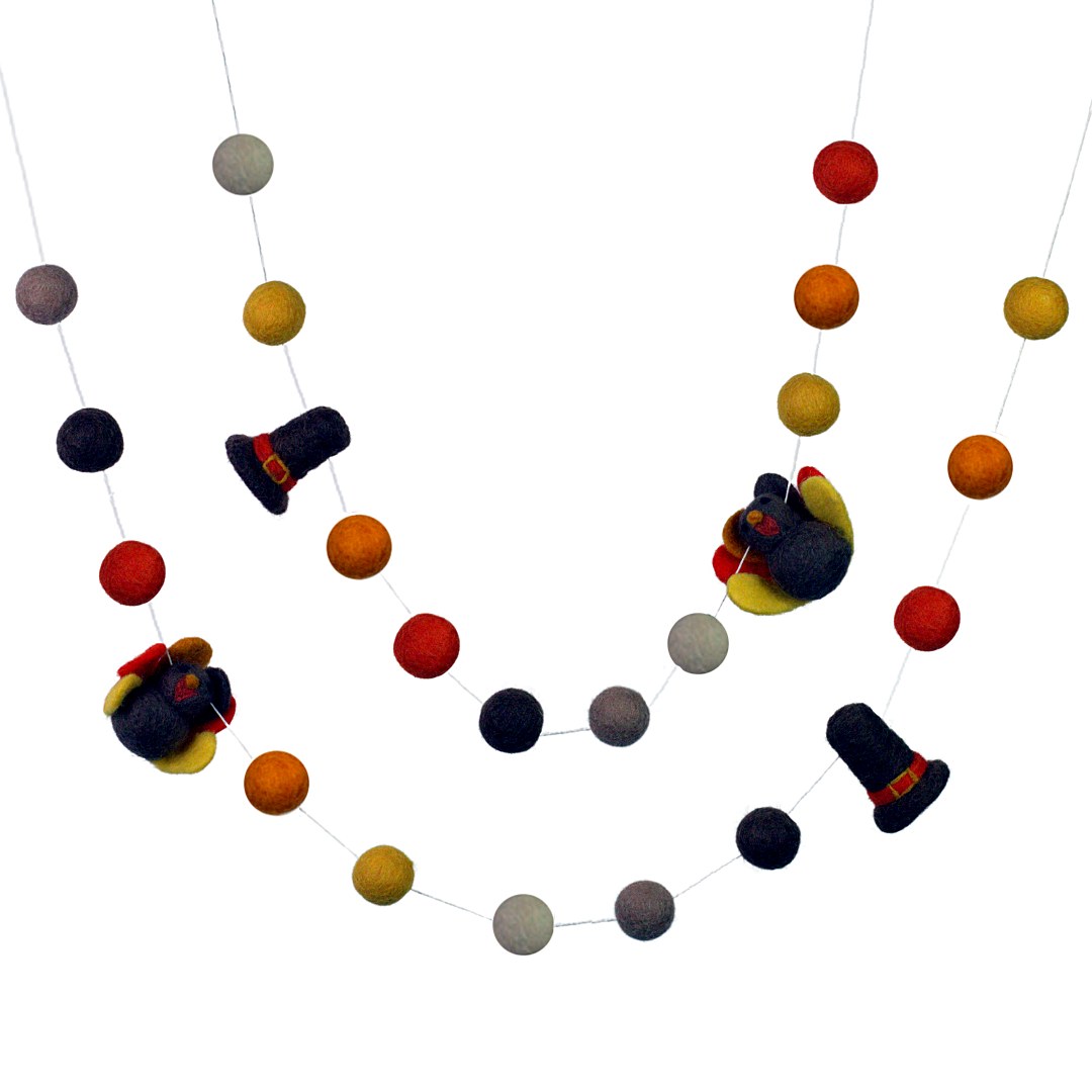 Thanksgiving Turkey & Pilgrim Hat Garland — 10 ft