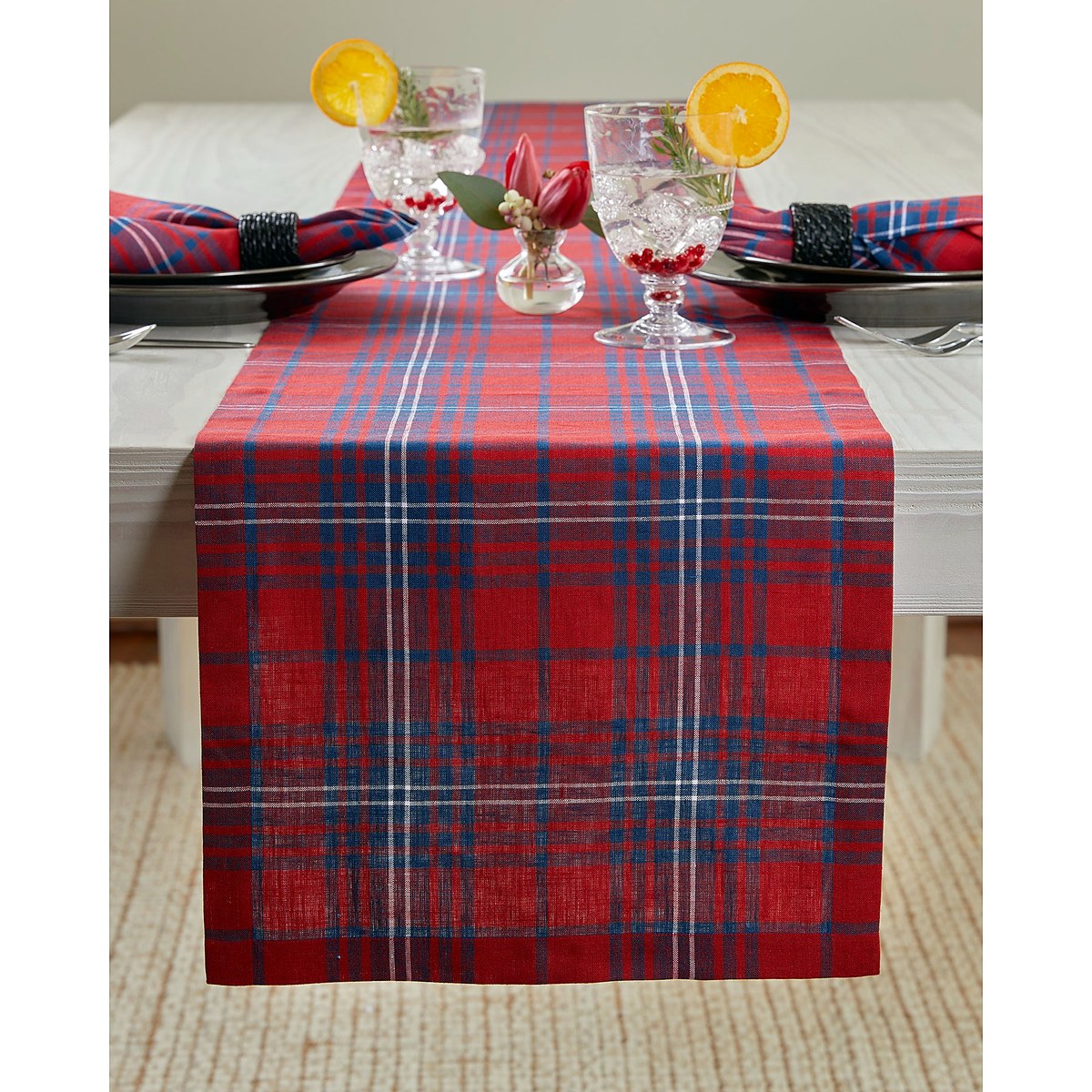 Red Tartan Plaid Linen Table Runner