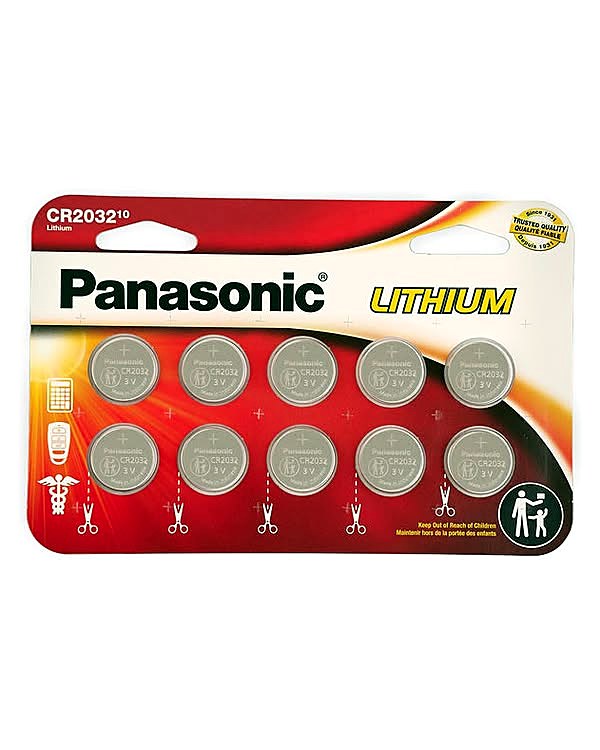 Panasonic CR2032 Lithium Batteries, 10-Pack