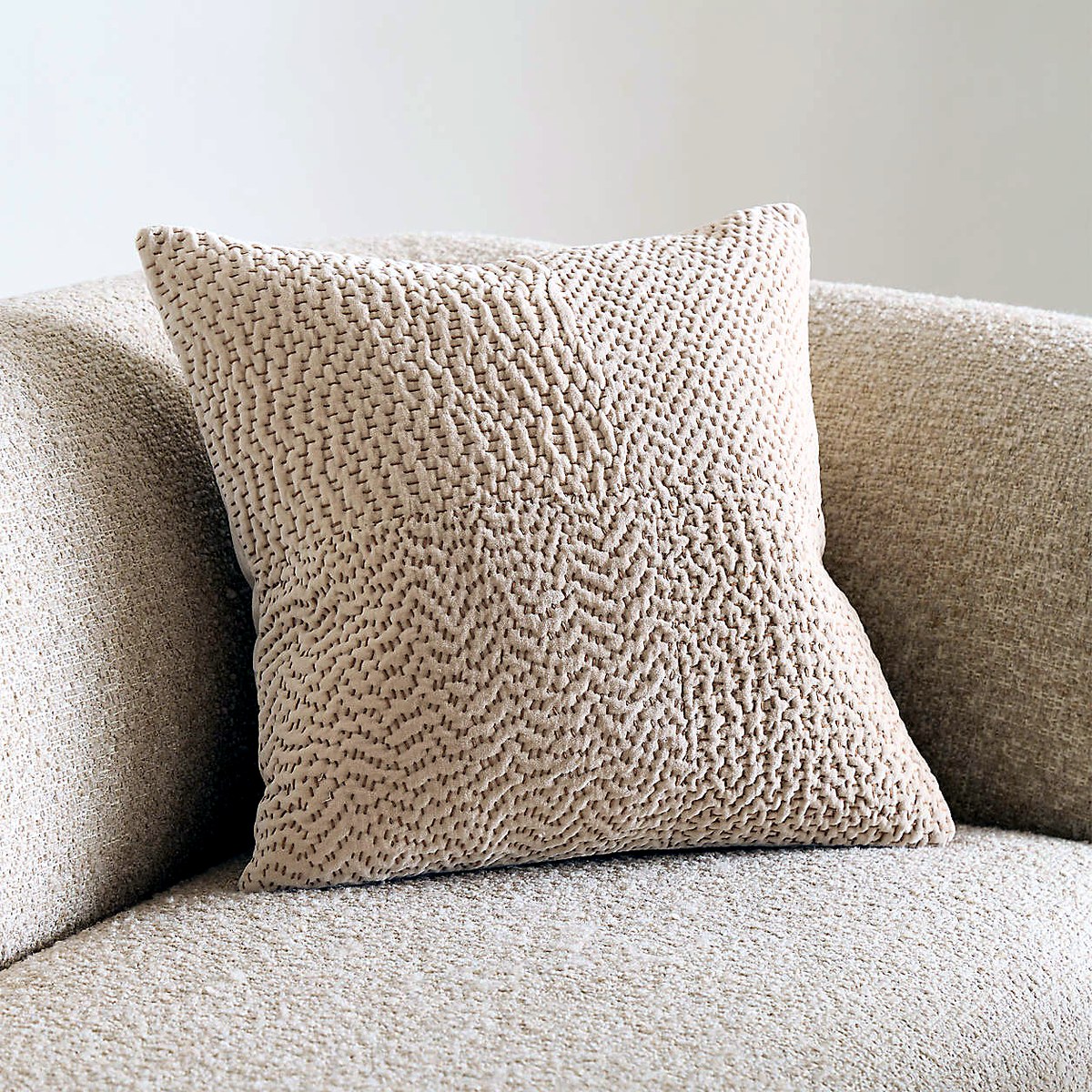 Sashiko Organic Cotton Velvet Throw Pillow β Travertine Beige 20"