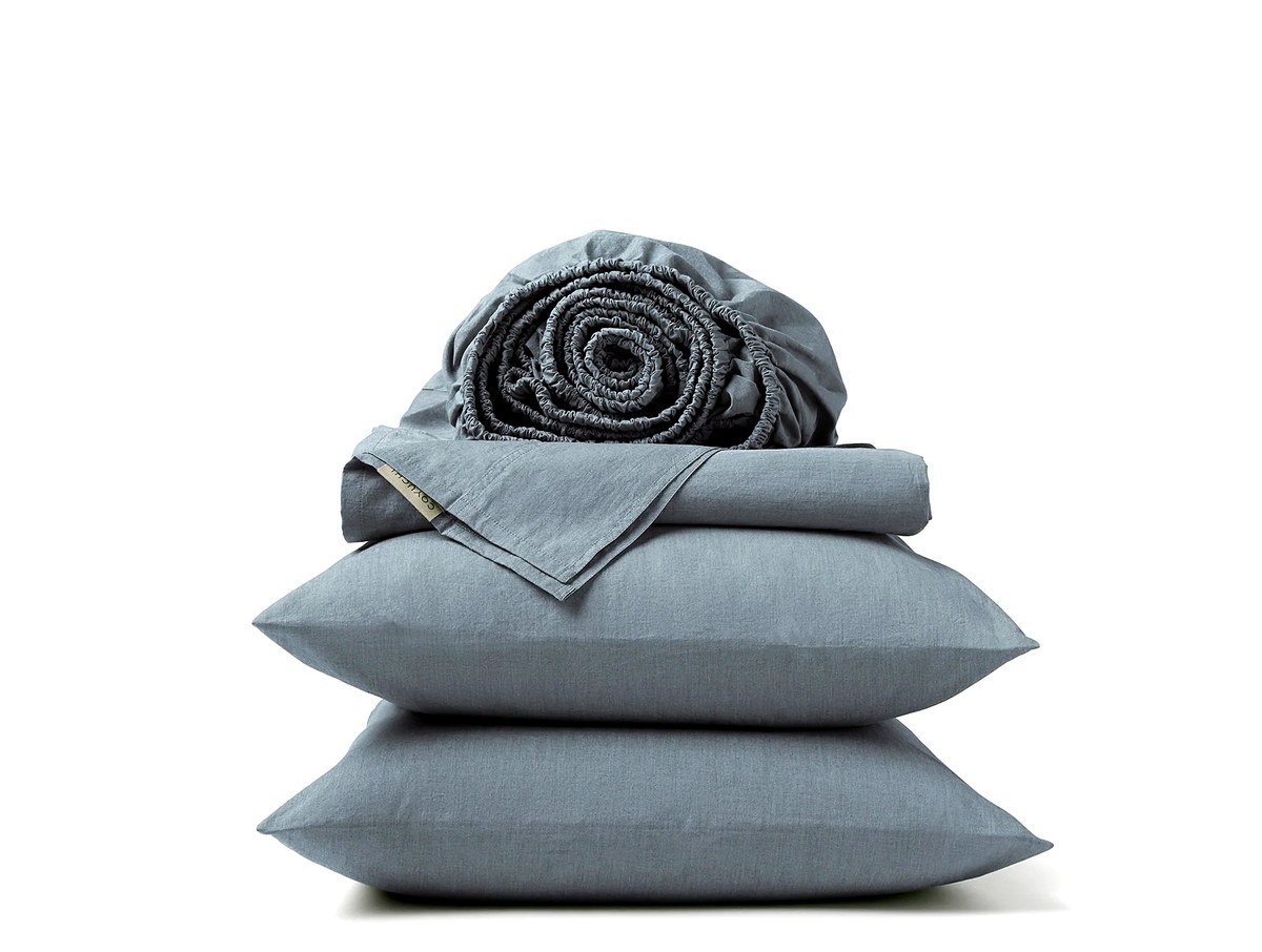 Organic Crinkled Percale Sheet Set — Indigo Chambray