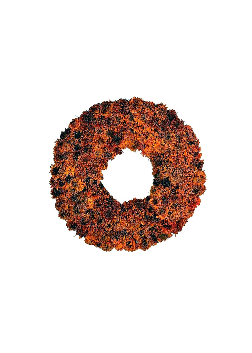 Autumn Orange Dried Marigold Wreath — 18"