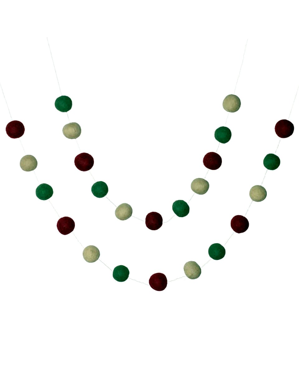 Burgundy, Forest & Almond Christmas Felt Ball Garland