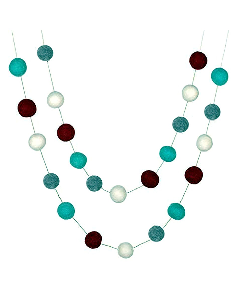 Red, Turquoise, Gray & White Christmas Felt Ball Garland