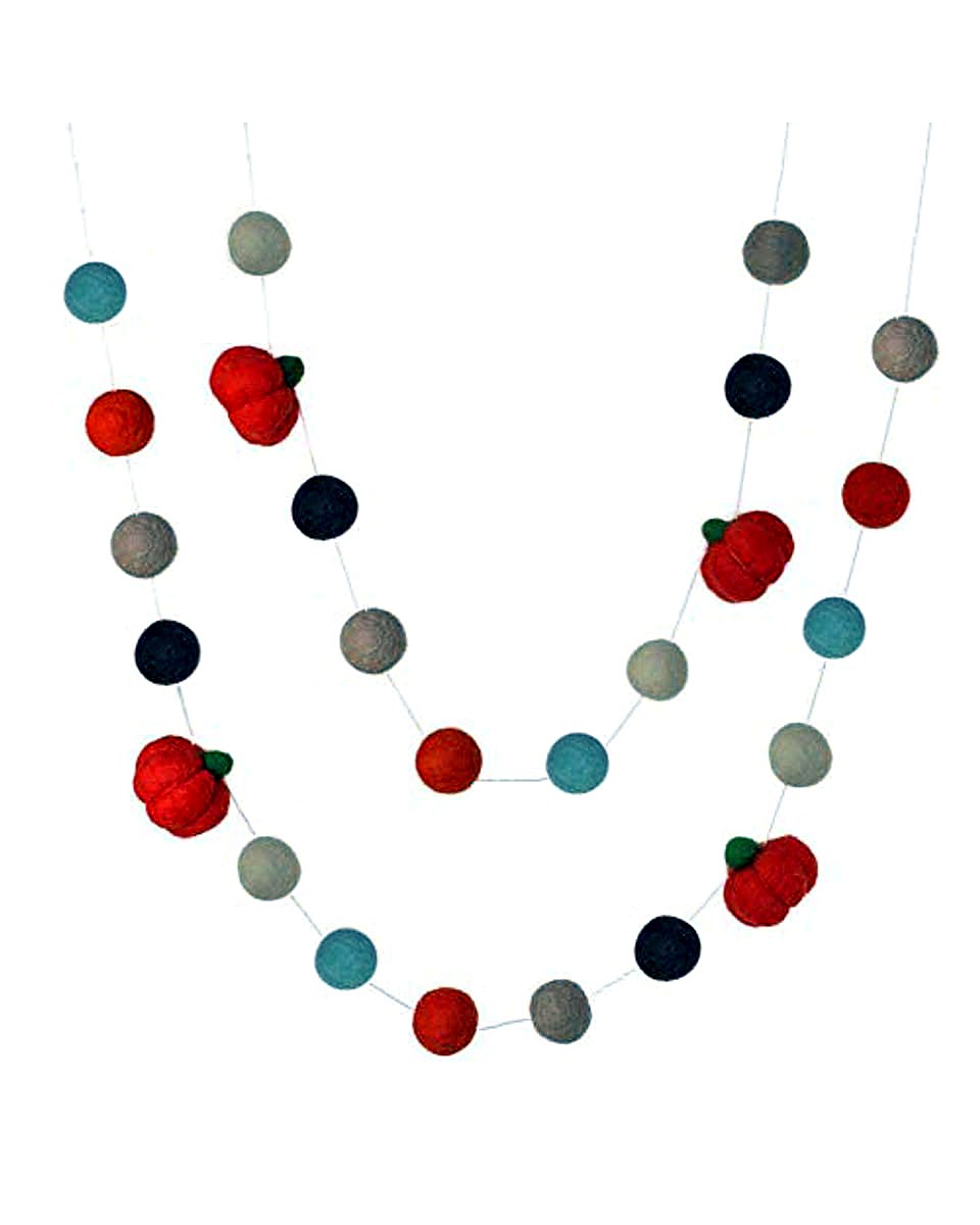 Dark Orange, Teal & Brown Felt Pumpkin Garland