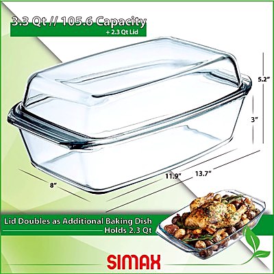 Simax 3-Quart Oblong Glass Casserole with High Lid