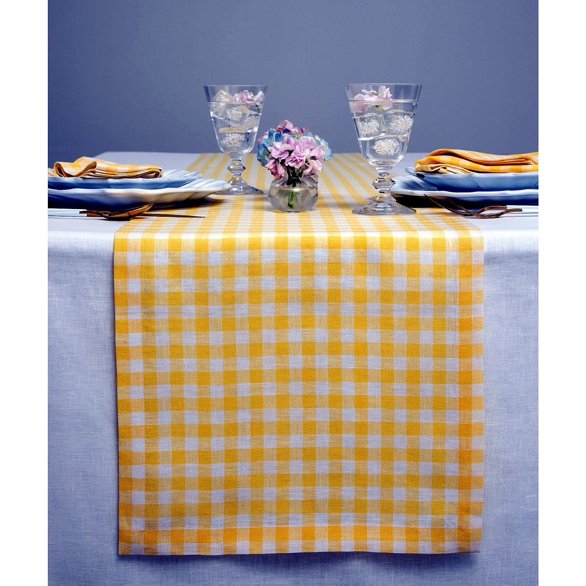 Solino Home Gingham Table Runner — Marigold Yellow (14 x 48 in)
